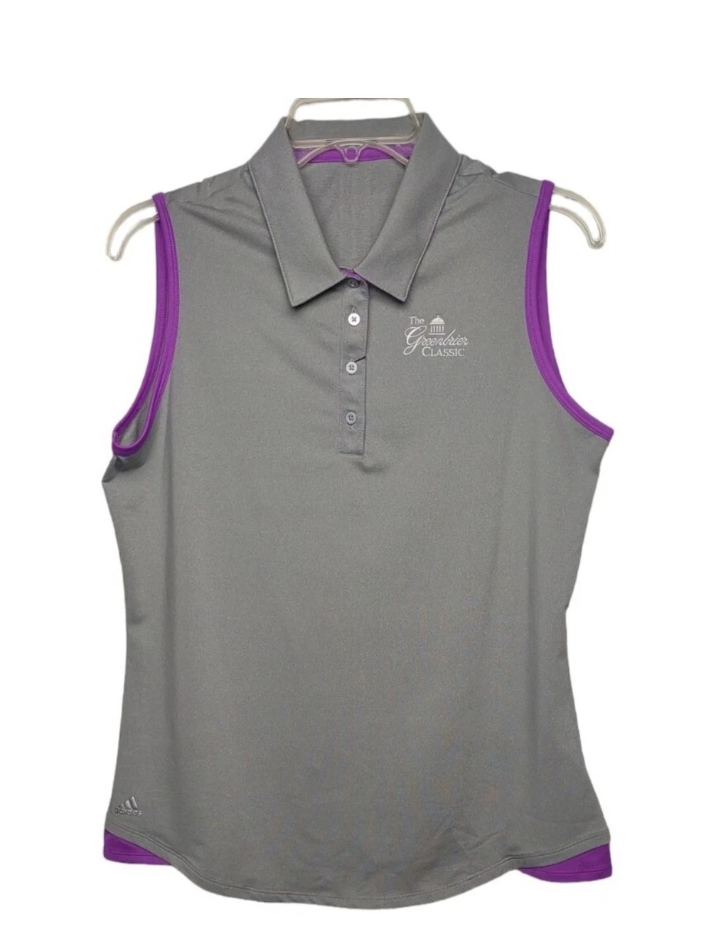 Adidas Women’s Gray Sleeveless Polo with Purple Trim - The Greenbrier Classic